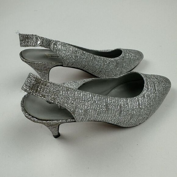 Pierre Dumas Designer Collection Silver Metallic Sling Back Heel Pointed 8.5M - Picture 5 of 13